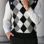 TrendsMen Men’s Knitted Contrast Color Sleeveless Sweater Vest – Casual Smart Layering Top