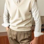 TrendsMen Men’s Solid Color V-Neck Knit Vest – Casual Versatile Sleeveless Sweater