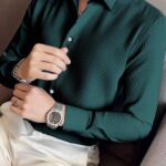 Calvornis Men’s Solid Color Casual Long Sleeve Shirt – Turndown Collar Fall Shirt