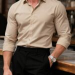 Men’s Solid Color Button-Up Long Sleeve Dress Shirt – Casual Business Fall Wear